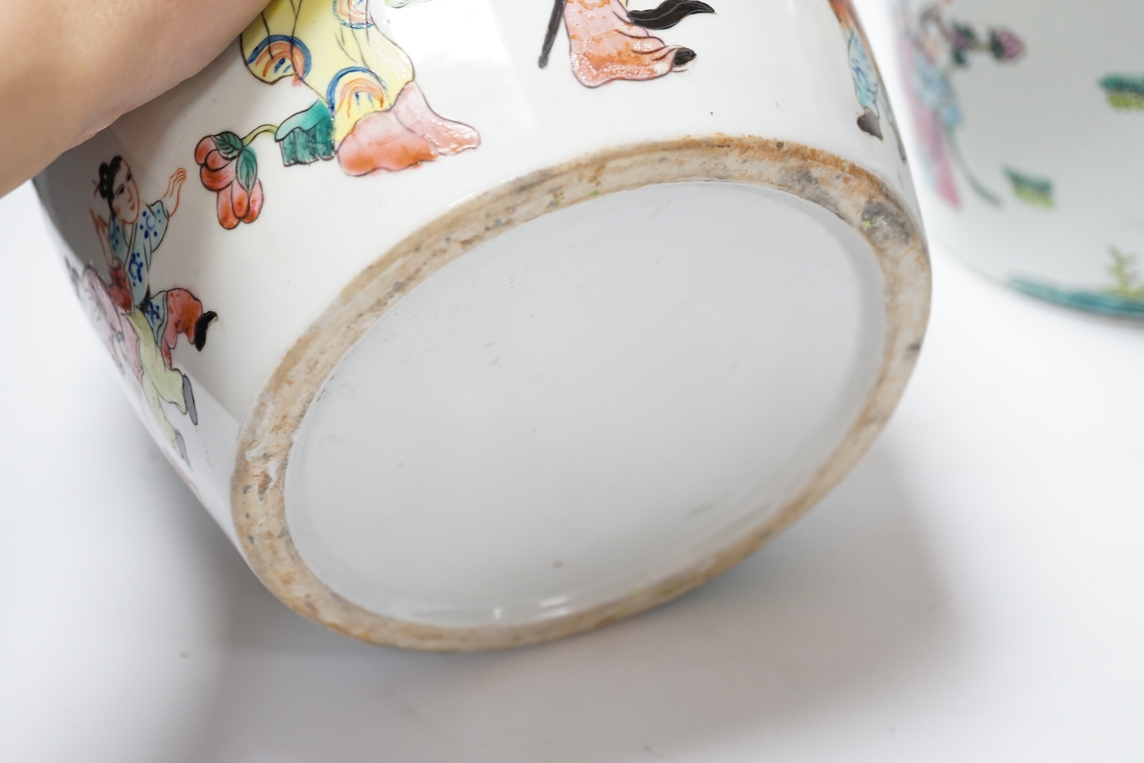 A pair of Chinese famille rose ovoid jar and covers, 32cm high
